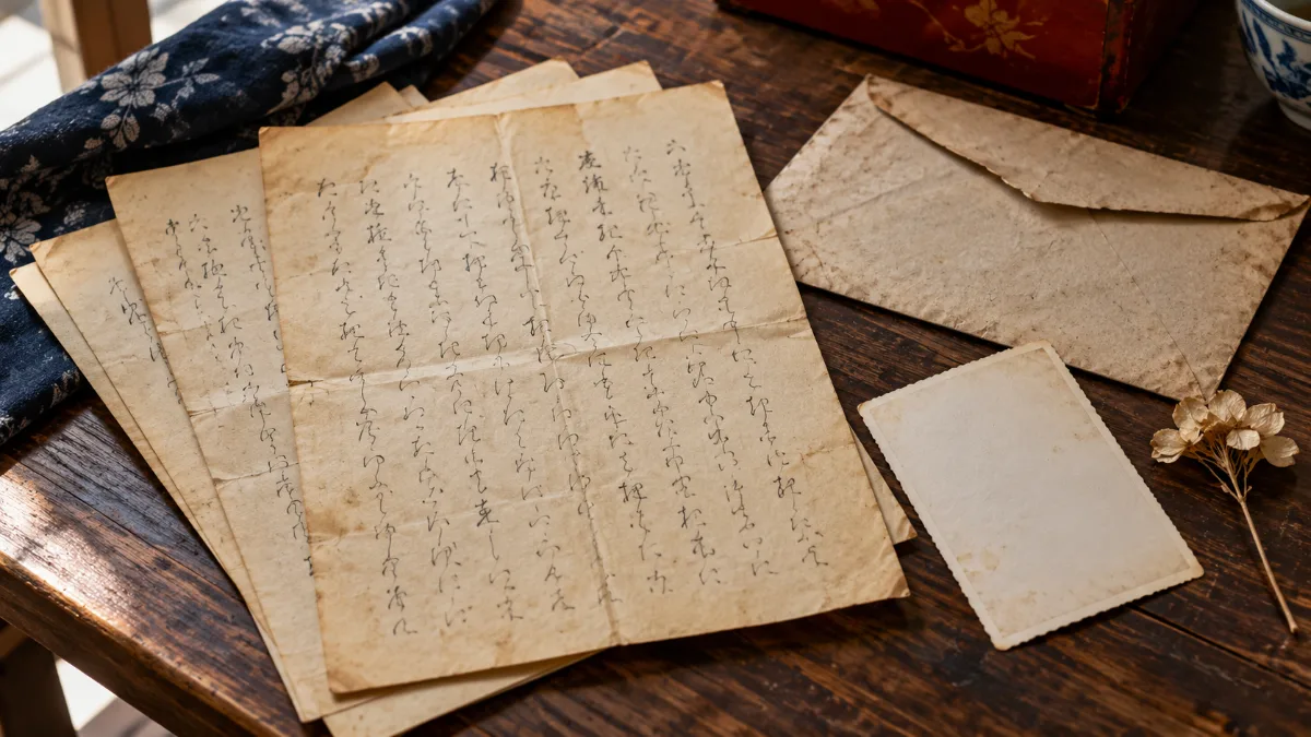 Cartas antigas e fotografia sobre a mesa, representando as memórias de quem viveu a guerra