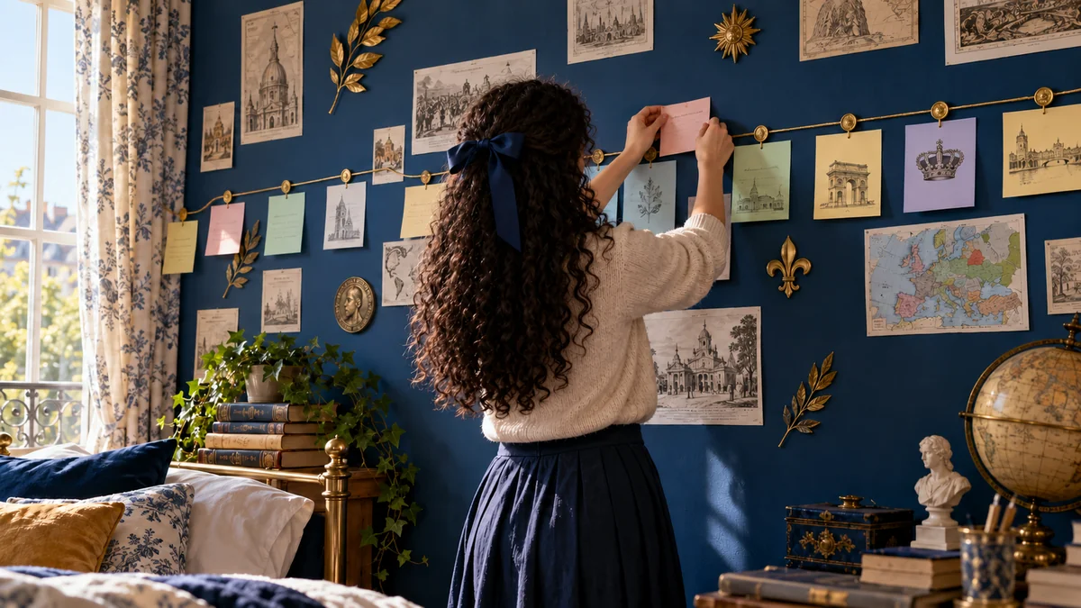 Linha do tempo com notas adesivas da Revolução Francesa até Napoleão